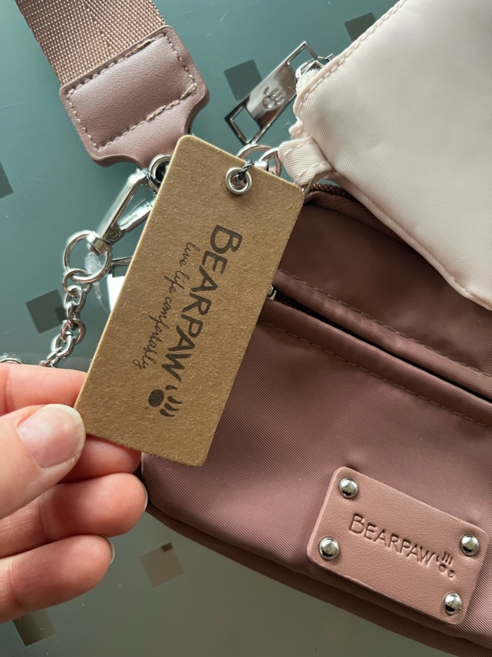BearPaw Medium Brown Wristlet with Cream Detachable Coin Pouch & bearcharm - Picture 2 of 4